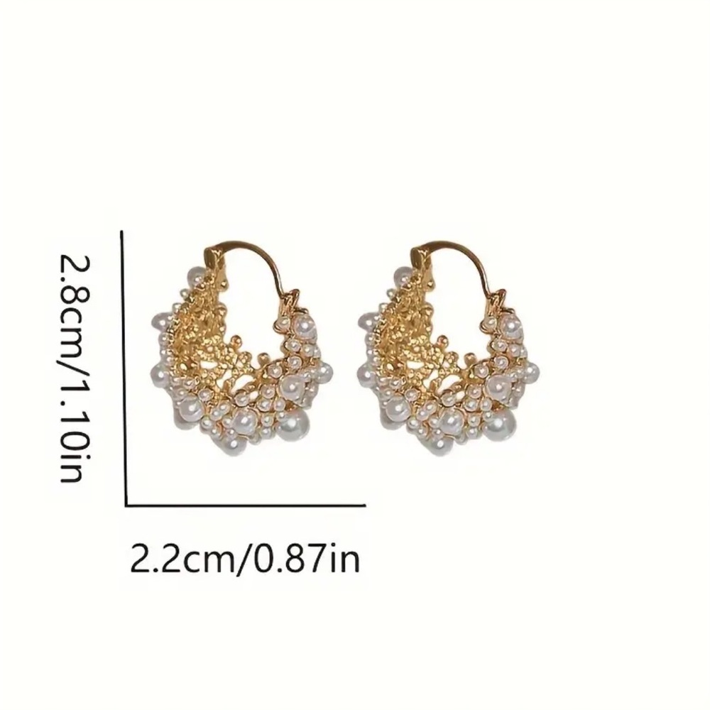 Faux Pearl Flower Basket Hoop Earrings - Picture 4 of 4